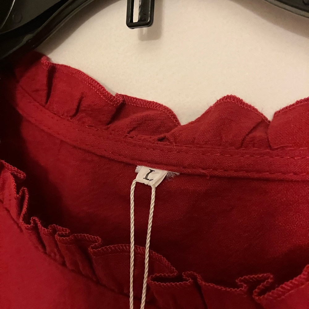 COPY - Red Embroidered Ruffle Neck Puff Sleeve - Picture 3 of 6